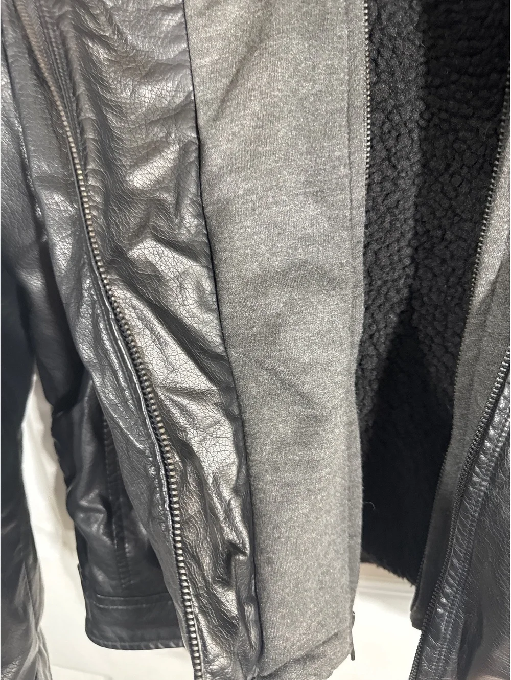 Levi's Black Faux Leather Jacket with Hooded Inner Layer